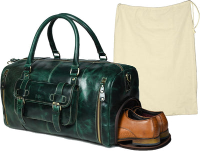 Bolsa viaje piel grano completo 21x11x10pulg correa carretilla verde