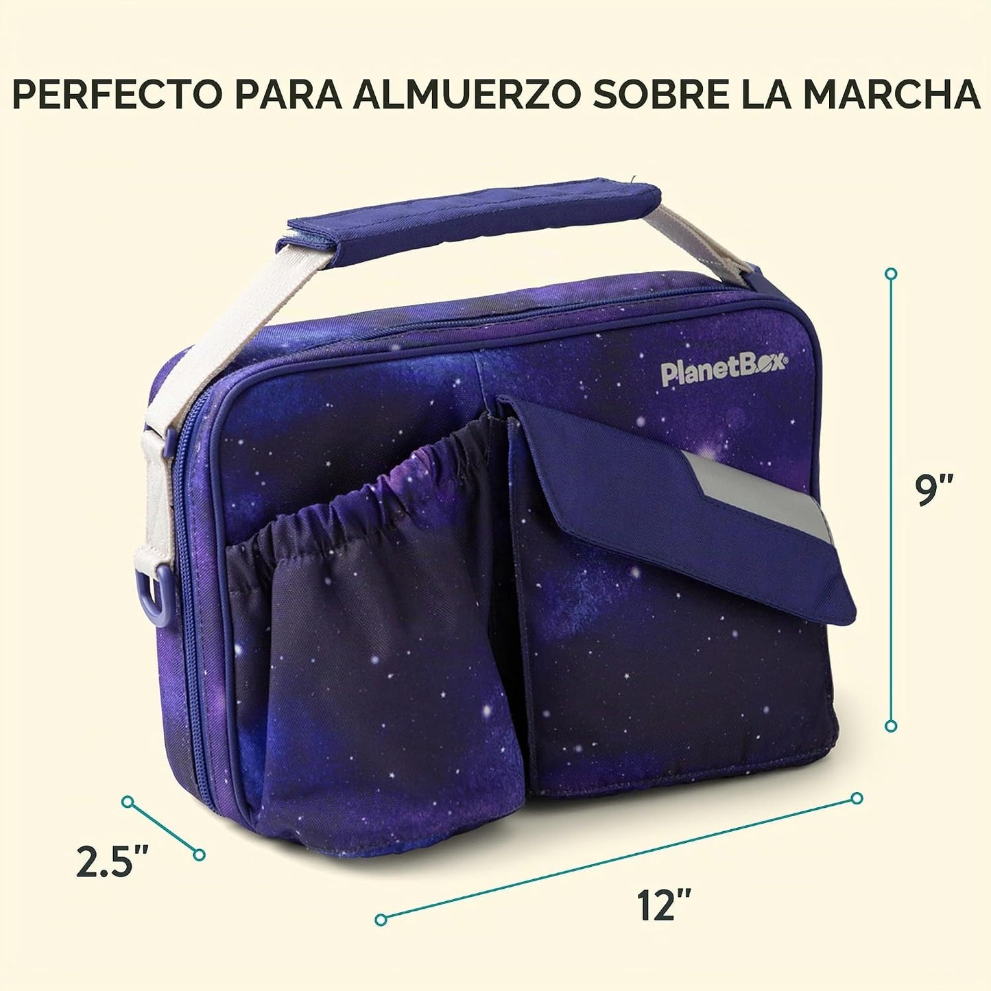 Bolsa almuerzo aislada con bolsillos botella y aperitivos
