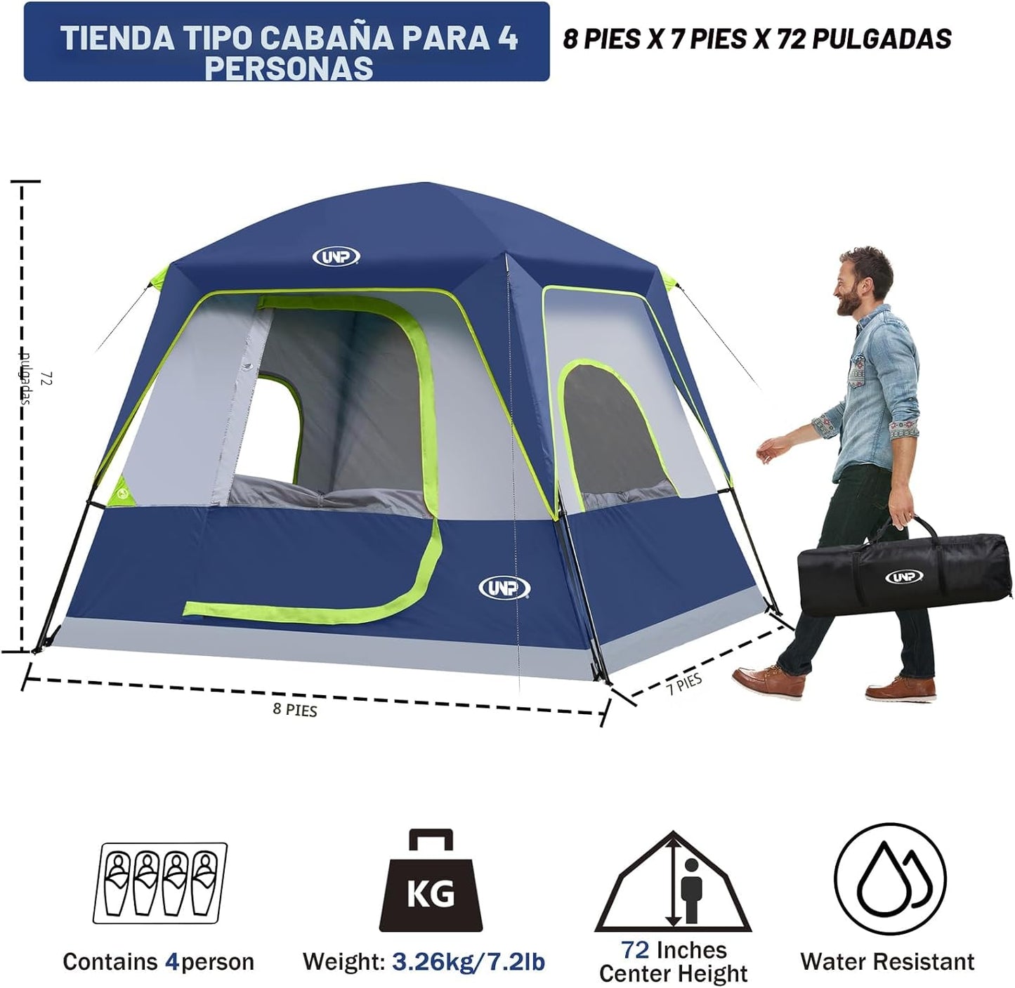 Tienda campaña portátil 2-8 personas impermeable toldo