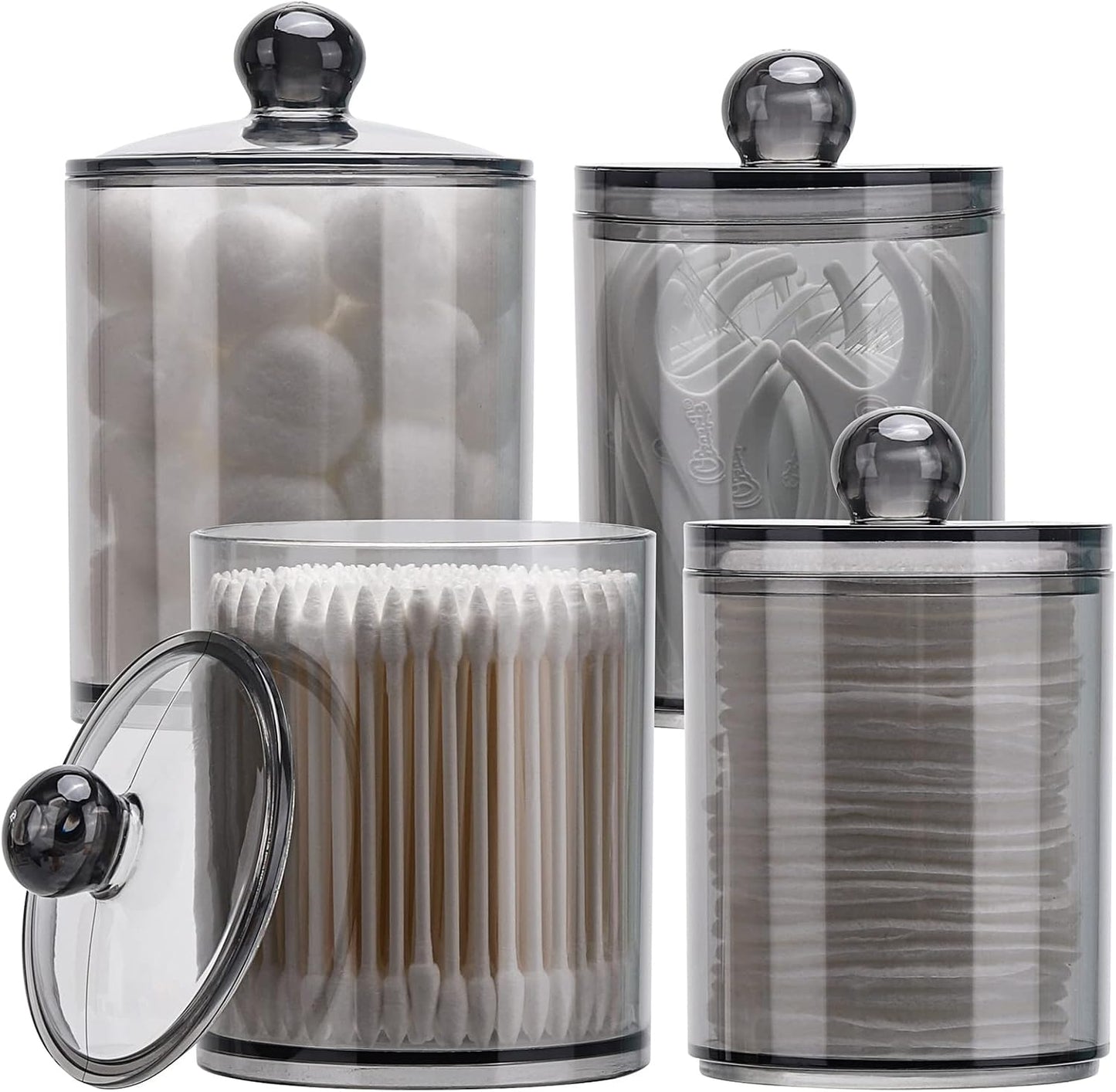 4 Pzas Soportes Qtip 10oz Organiz. Baño 12oz Plástico Negro