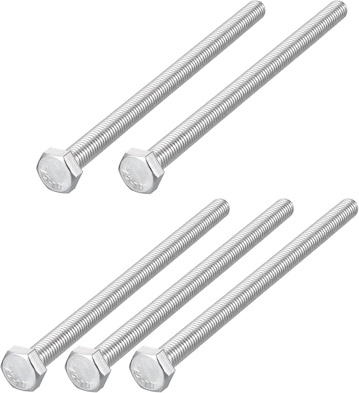 Tornillos hex M8 acero inox 304 5uds totalmente roscado plateado
