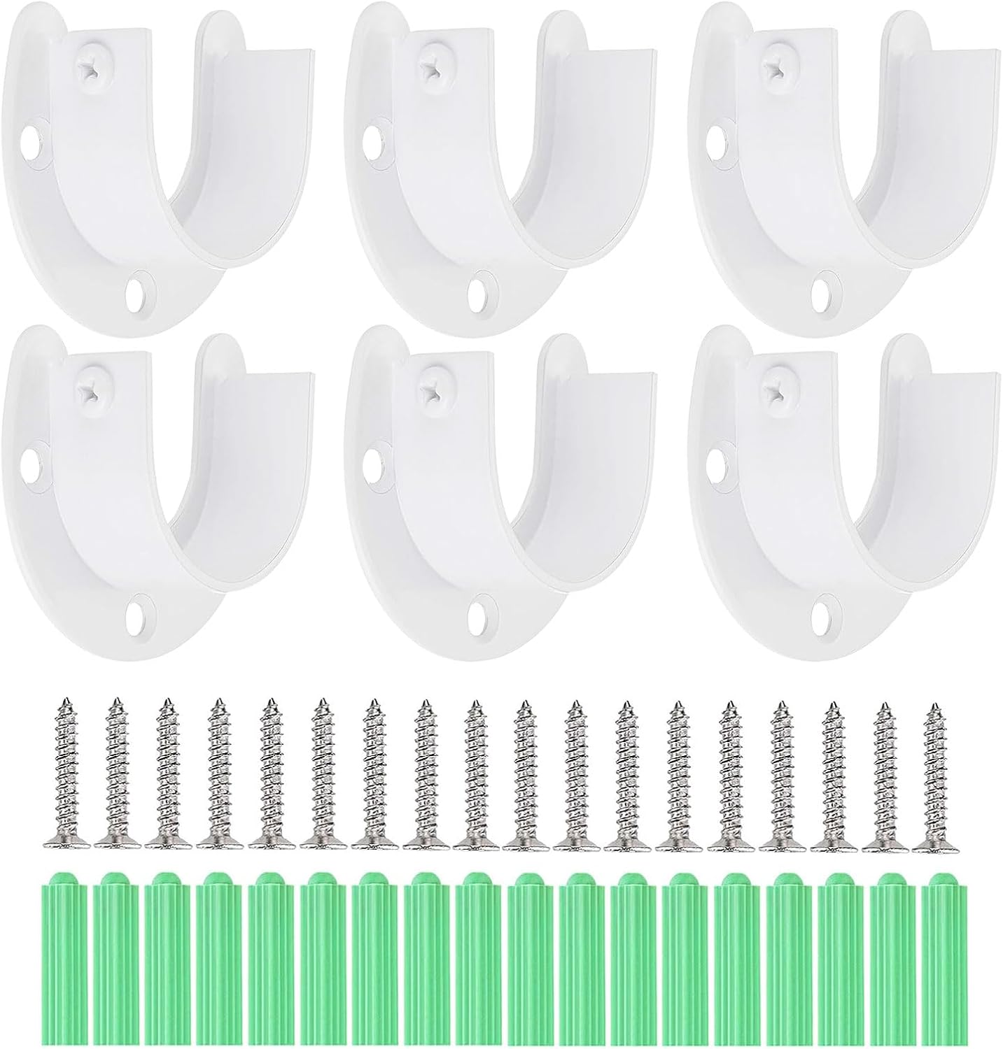 6 Soportes Barra Armario Pared Acero Inox 1.25" Blanco