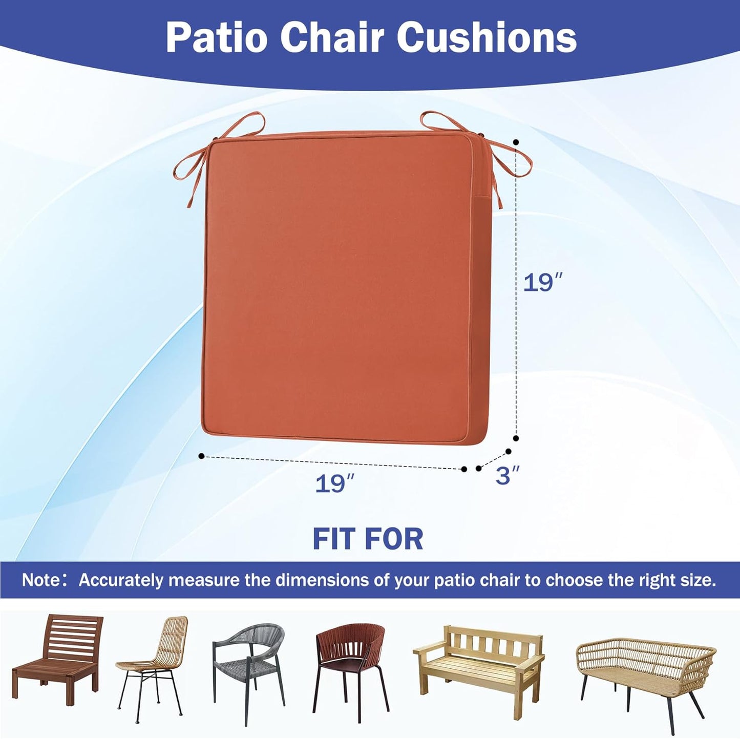 4 Cojines Silla Patio Impermeables 19x19x3" Con Asa