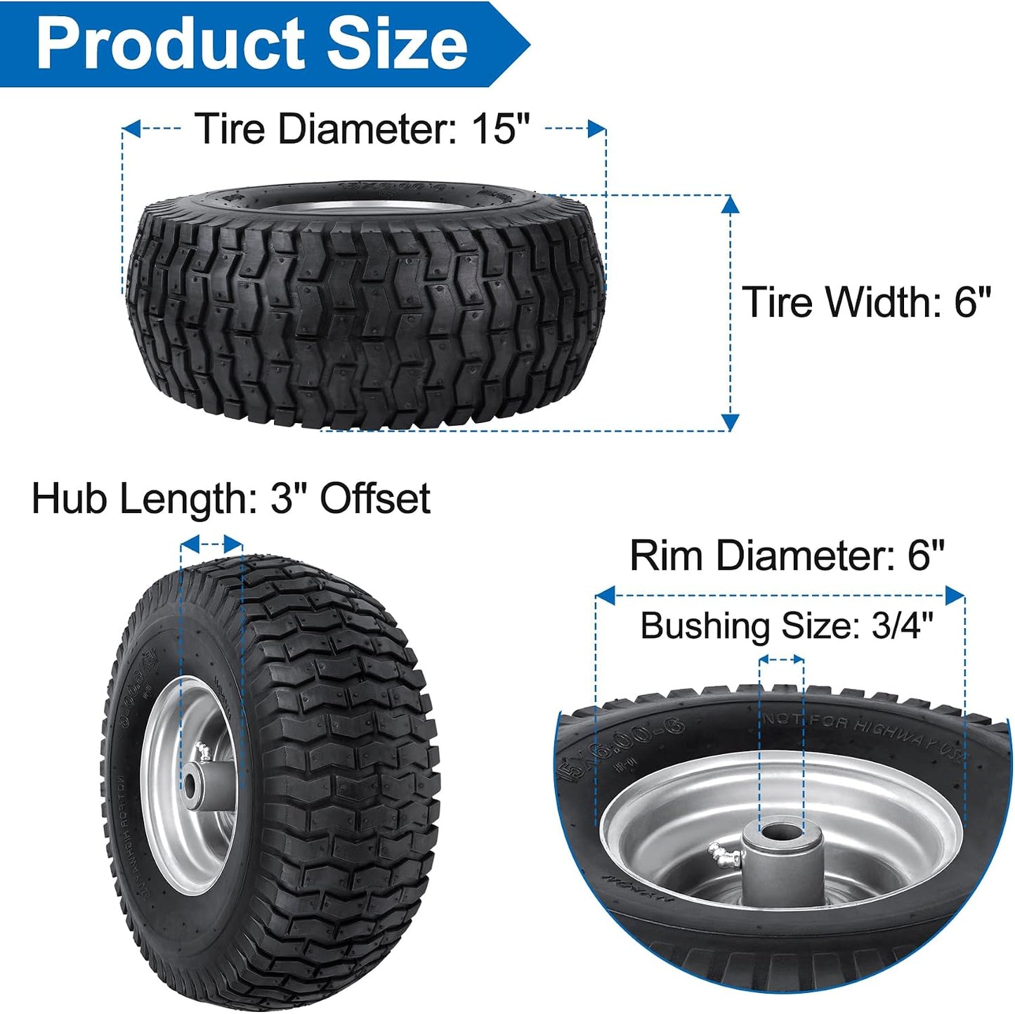 Neumático delantero cortacésped 15x6.00-6nhs 570lb buje