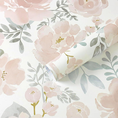 Papel tapiz autoadhesivo floral rosa 17.3x197pulg