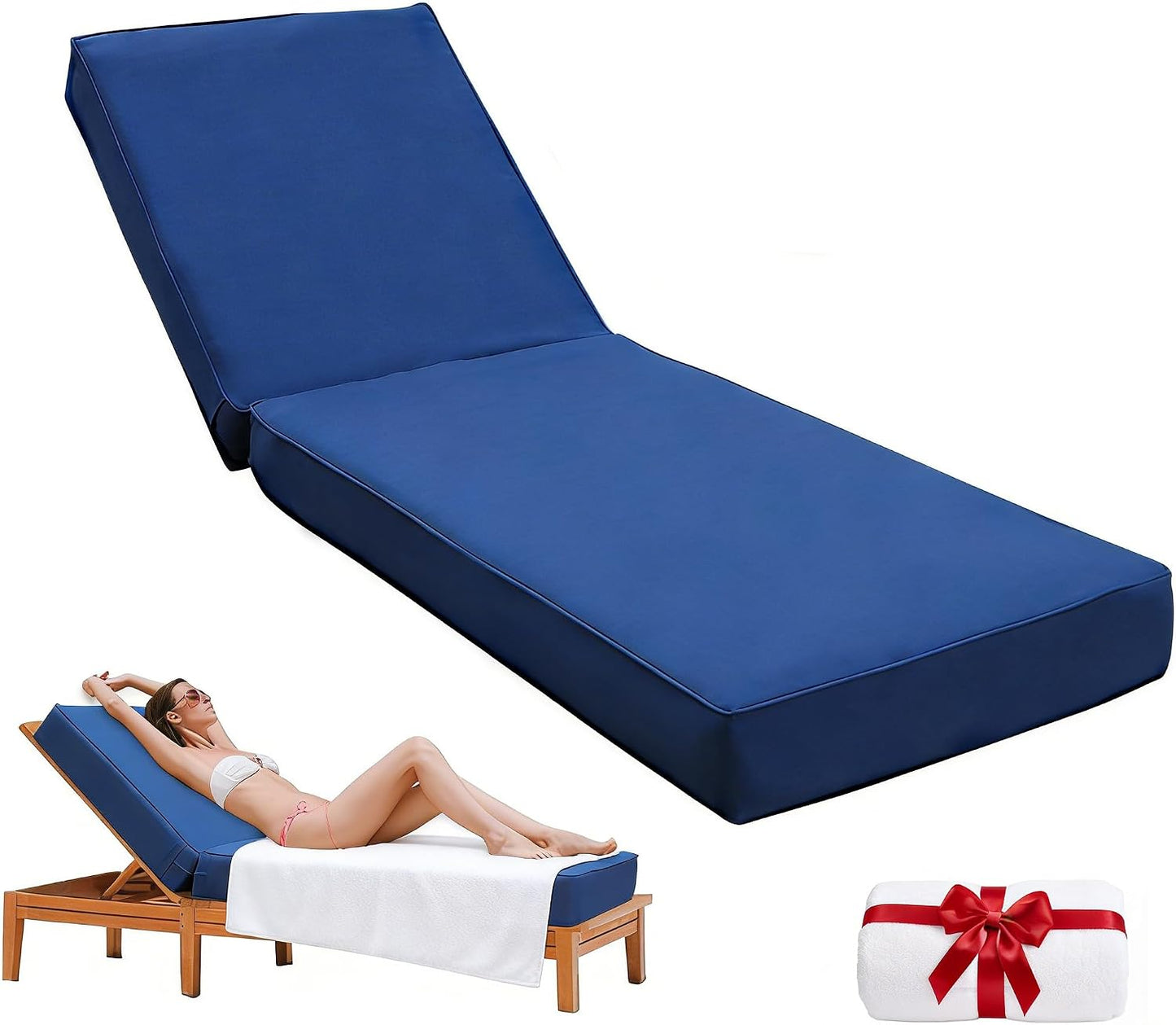 Cojín tumbona exterior 80x26pulg impermeable azul