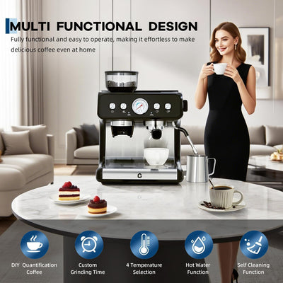Máquina de café de acero inoxidable con molinillo integrado 20 bares