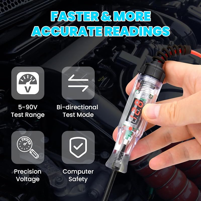 Probador circuito automotriz LED 5-90V con pantalla y cable resorte