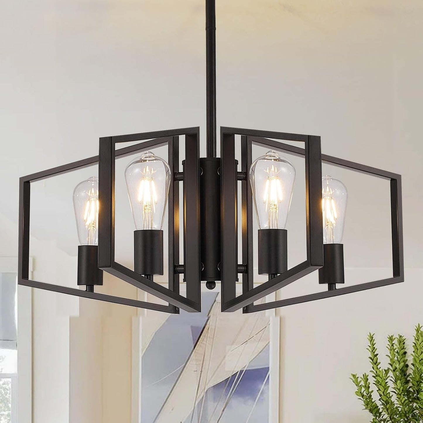 Candelabro negro 4 luces estilo granja para comedor isla