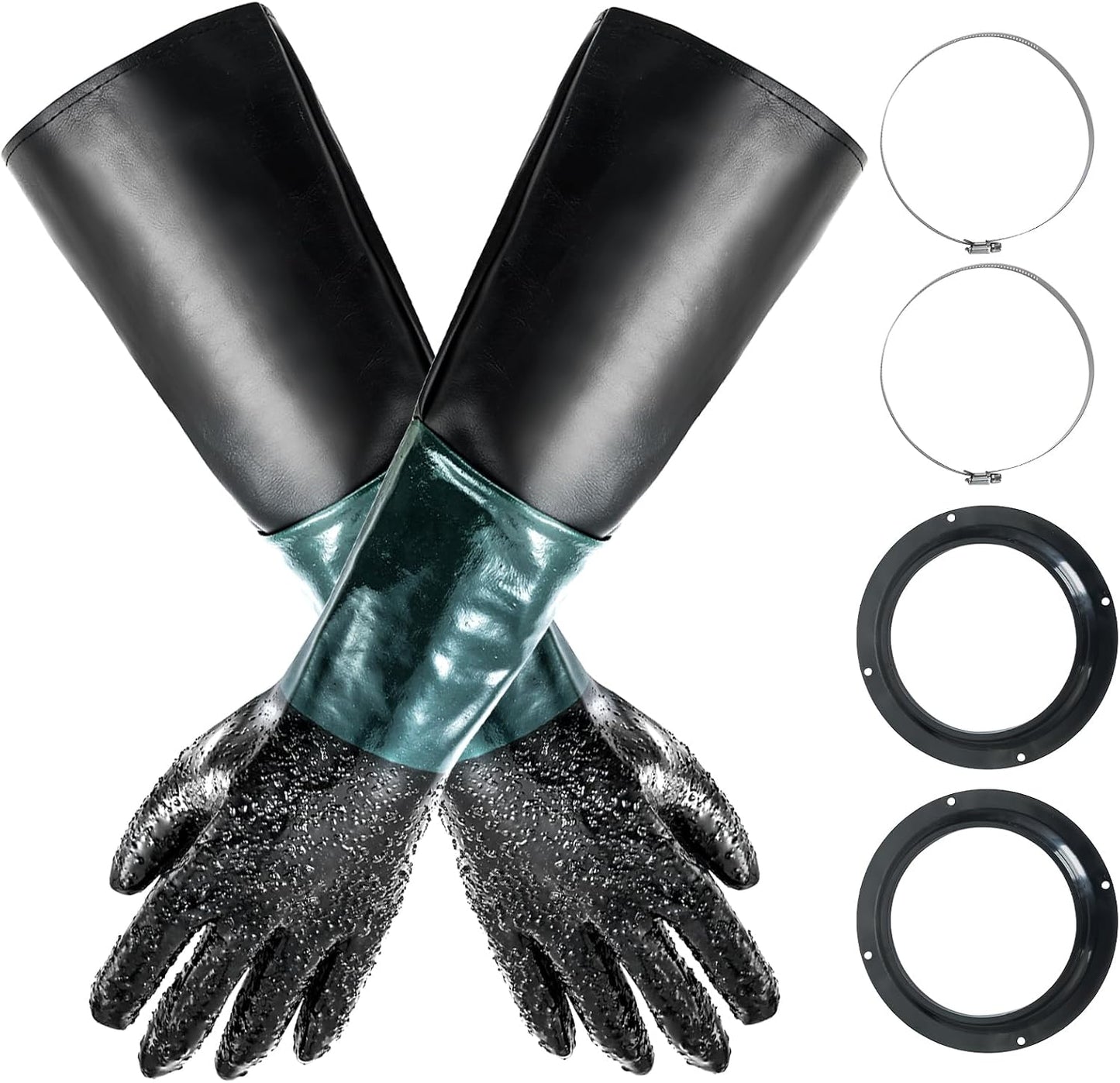 Guantes goma chorro arena 23.6pulg con soportes metal