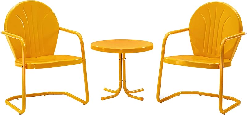 Set 3 sillas y mesa auxiliar metal retro porche mandarina