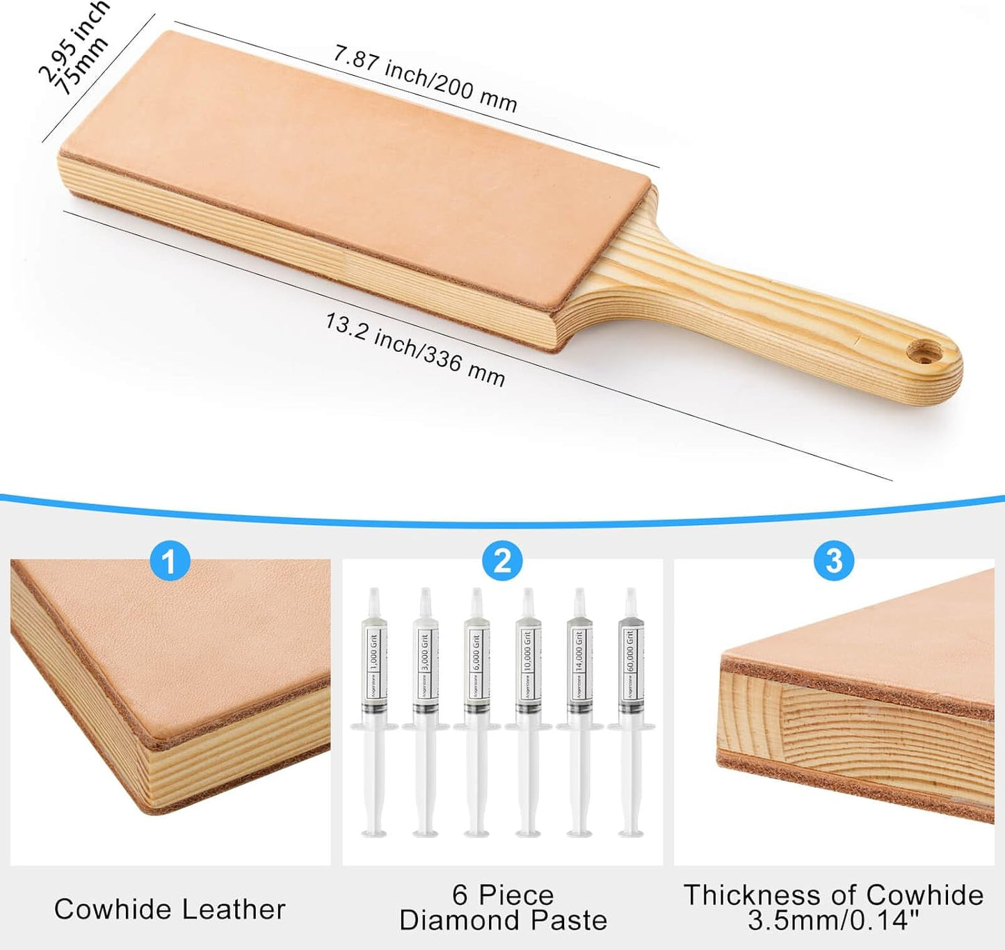 Strop cuero doble cara 6 compuestos para afilar cuchillos