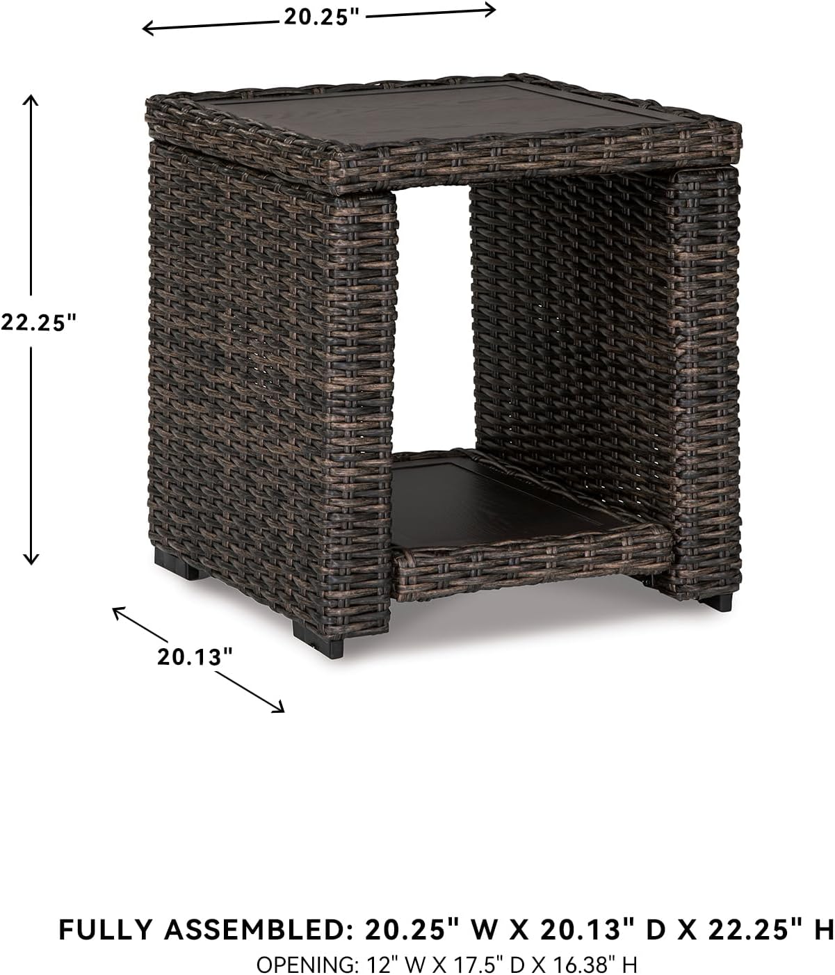 Mesa auxiliar ratán cuadrada exterior 22.25pulg marrón