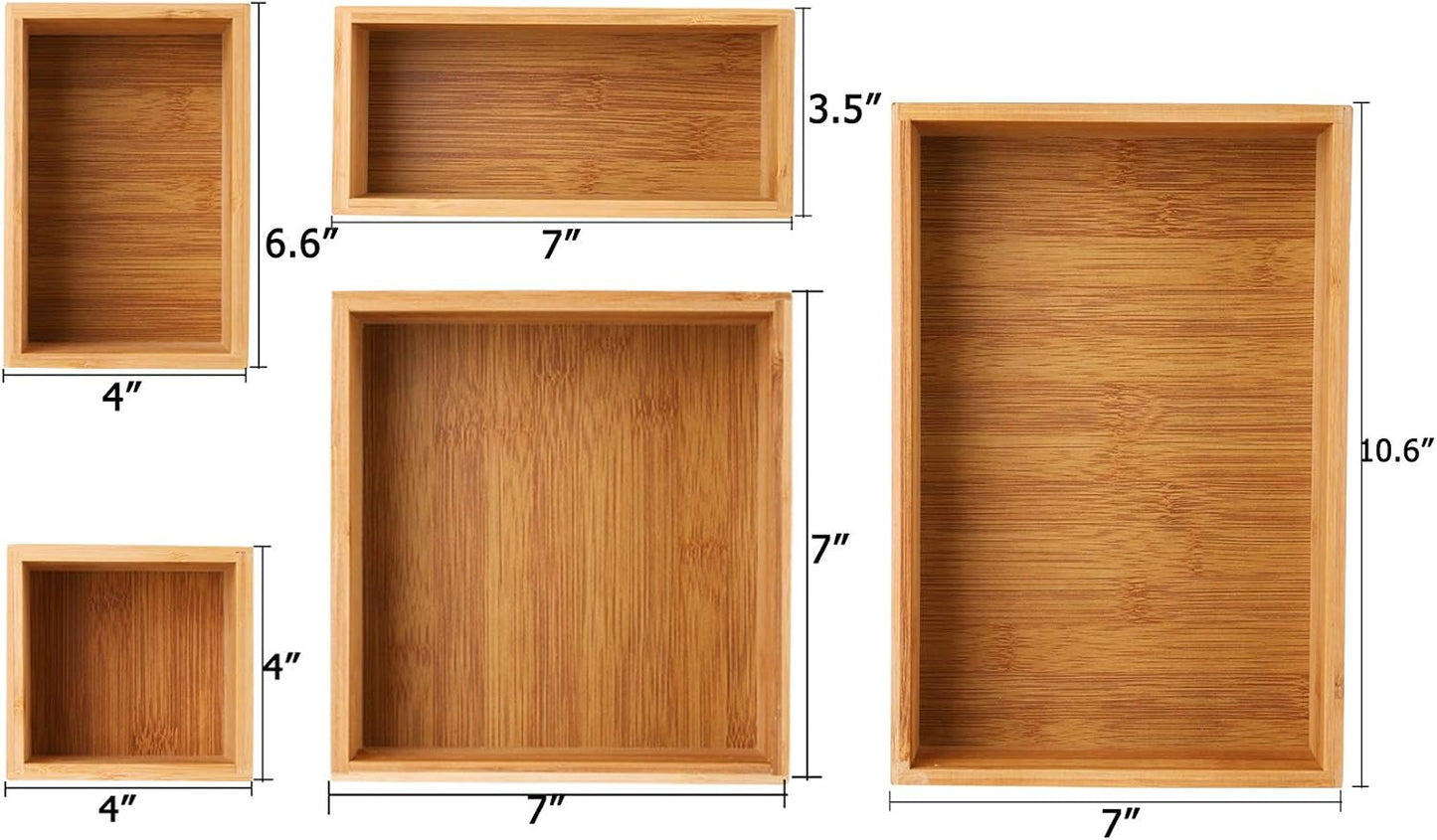 Set 5 cajas organizadoras bambú para oficina cocina