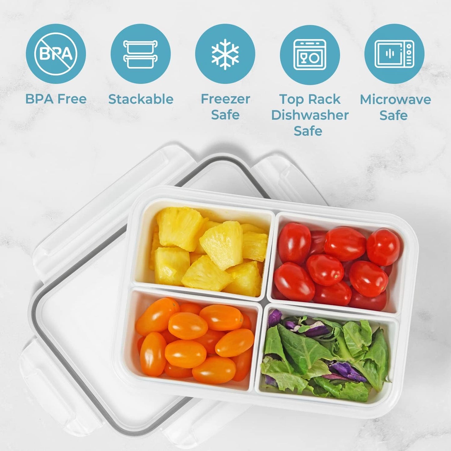 Contenedor alimentos 4 compartimentos tapas herméticas