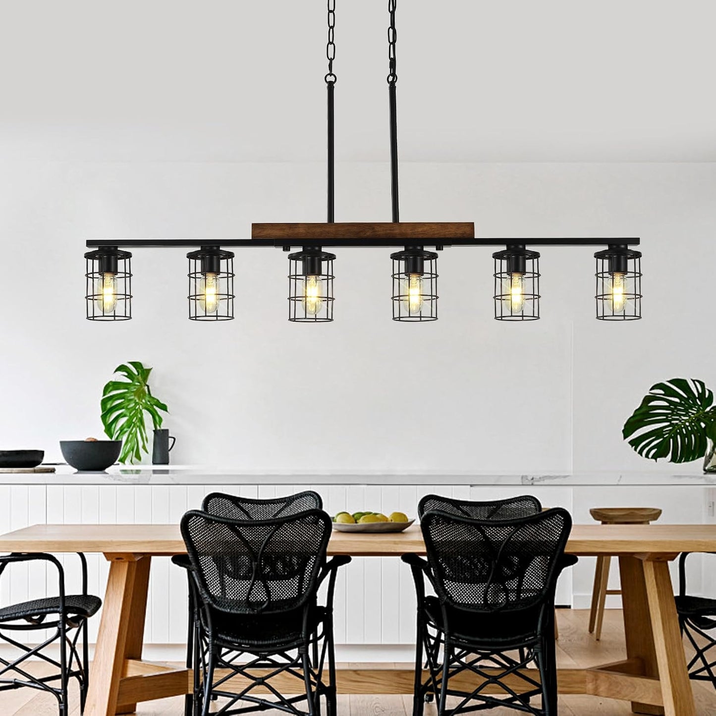 Lámpara colgante de 47pulg 6 luces madera rústica negra