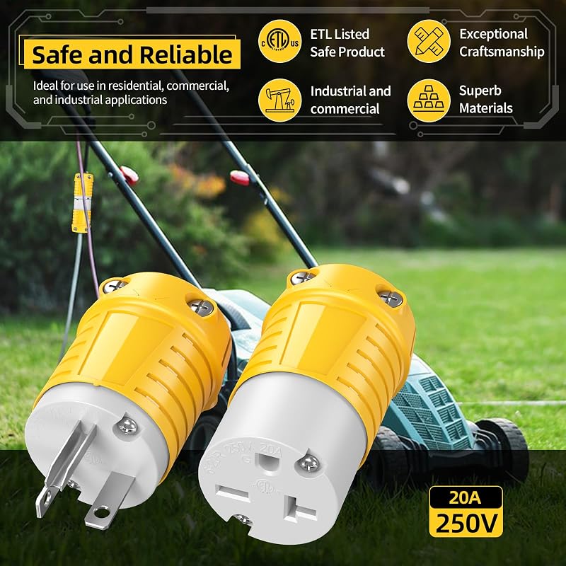 Cable extensión enchufe 220V NEMA 6-20R 20A amarillo ETL 10