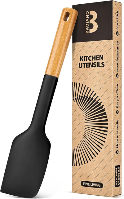 Espátula silicona antiadherente mango madera cocina negro