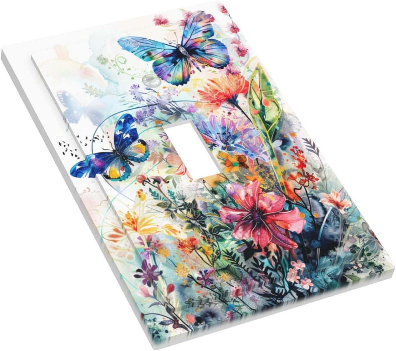 Placa interruptor decorativo acuarela mariposas flores 1 gang
