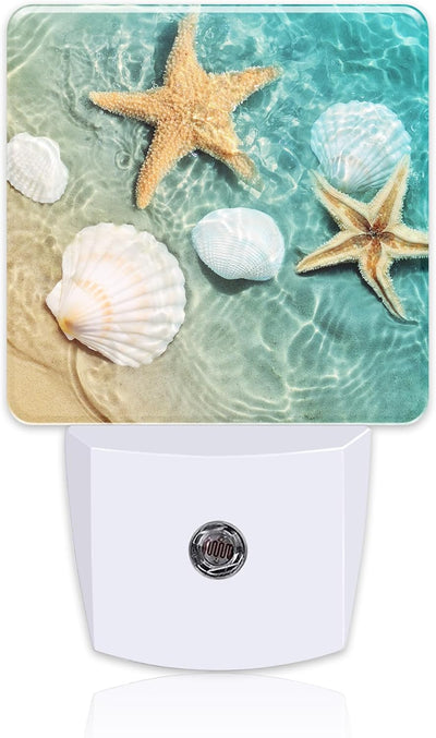 Luz nocturna enchufable con estrellas de mar y conchas marinas