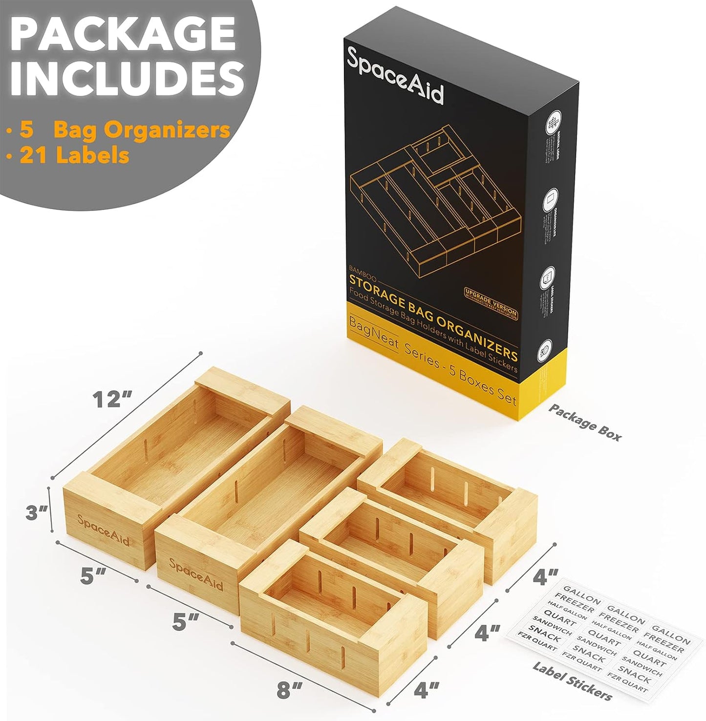 Organiz. cajón cocina bambú comp 1gal 1/4gal y más 5 Pzas