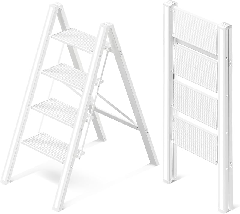 Escalera plegable aluminio 4 escalones blanco crema 330lb