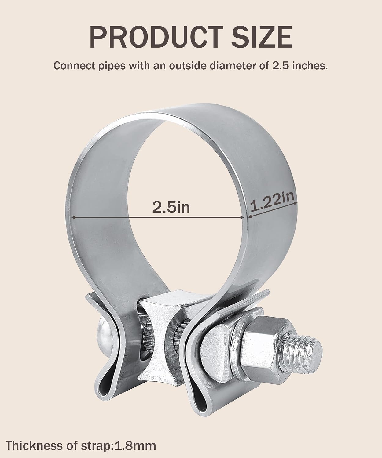Abrazadera escape acero inox 2.5pulg banda estrecha