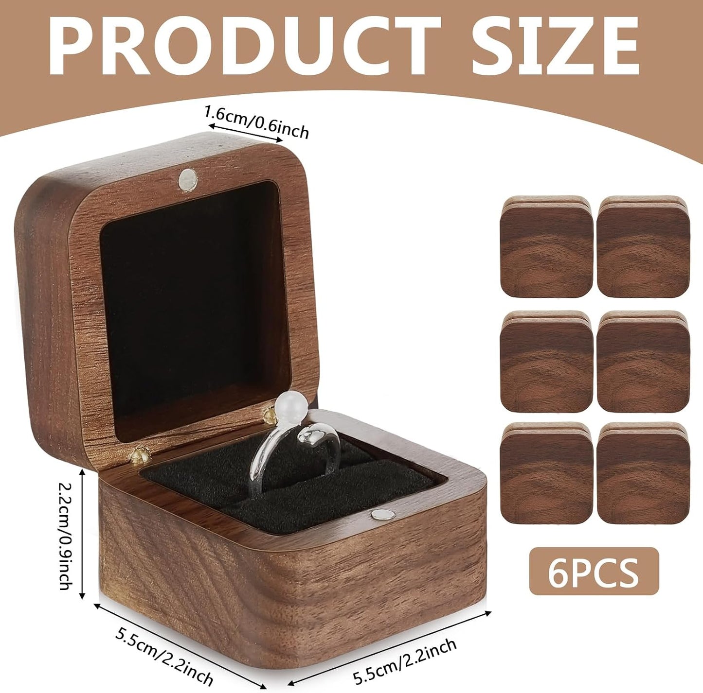 6 Cajas Madera Anillos Boda Mini Soporte Compromiso Negro