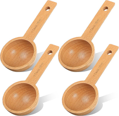 4 Cucharas Medidoras de Madera para Café y Azúcar