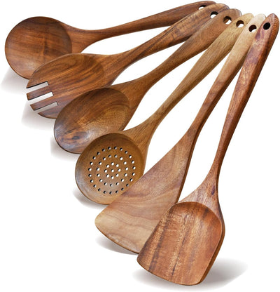 Set 6 cucharas madera teca antiadherente cocina