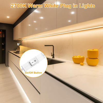 Tira LED gabinete cocina 48pulg enchufe 2700k blanco cálido
