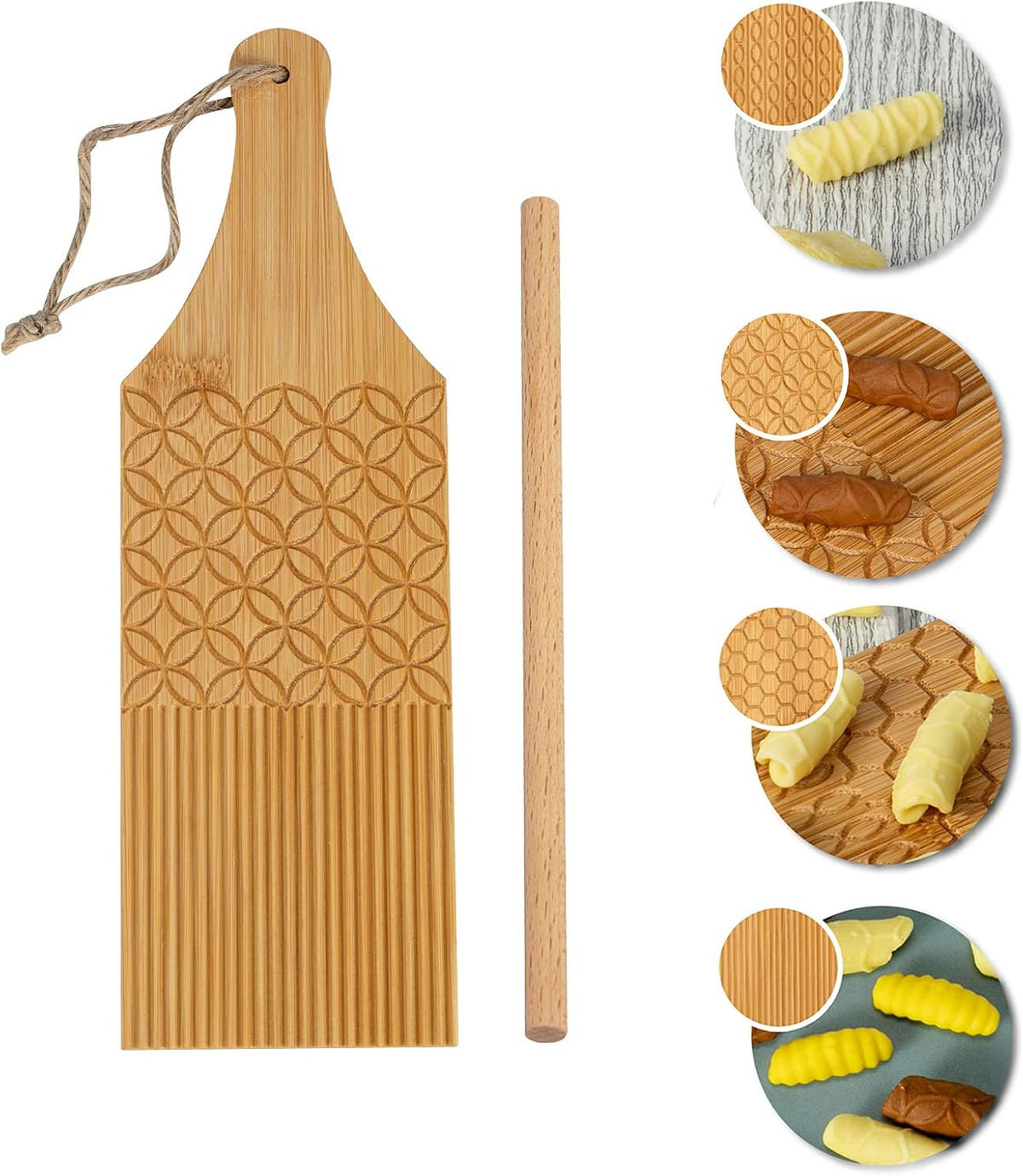 Combo tabla pasta bambú Cavatelli pelador ñoquis cocina