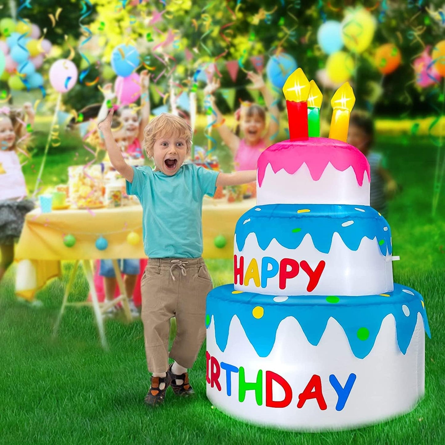 Decoración inflable cumpleaños 4ft con luces LED