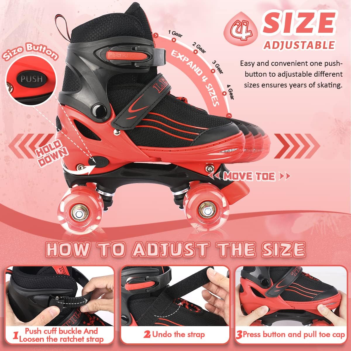 Patines cuádruples ajustables para niños con ruedas