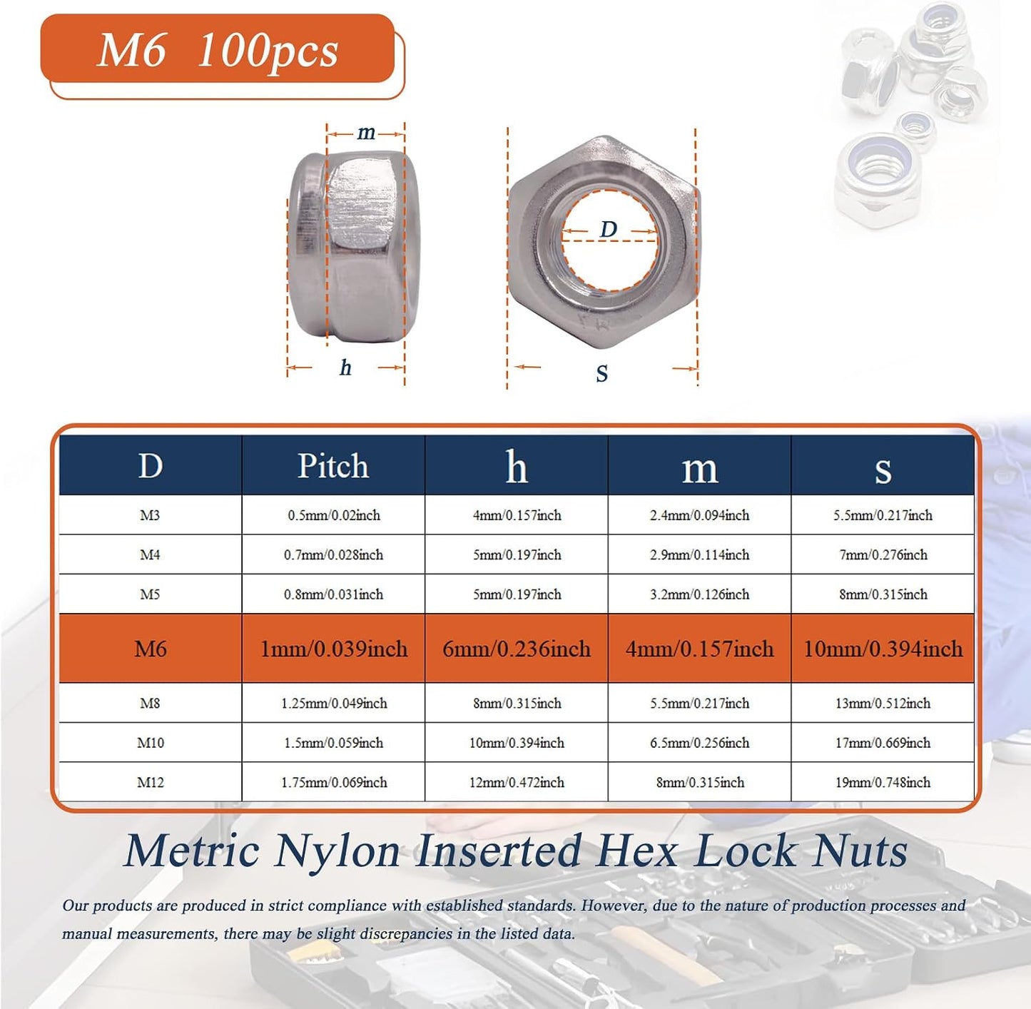 Tuercas nylock m6 acero inox 304 reutilizables antisueltas