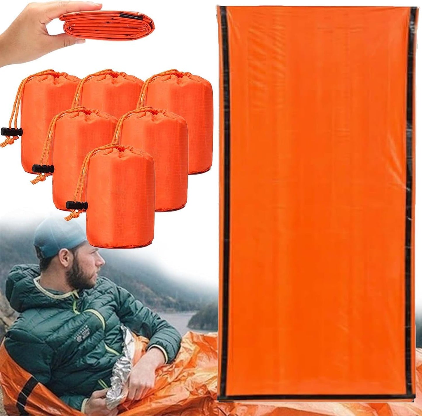 Saco dormir emergencia 84x36pulg impermeable para campamento