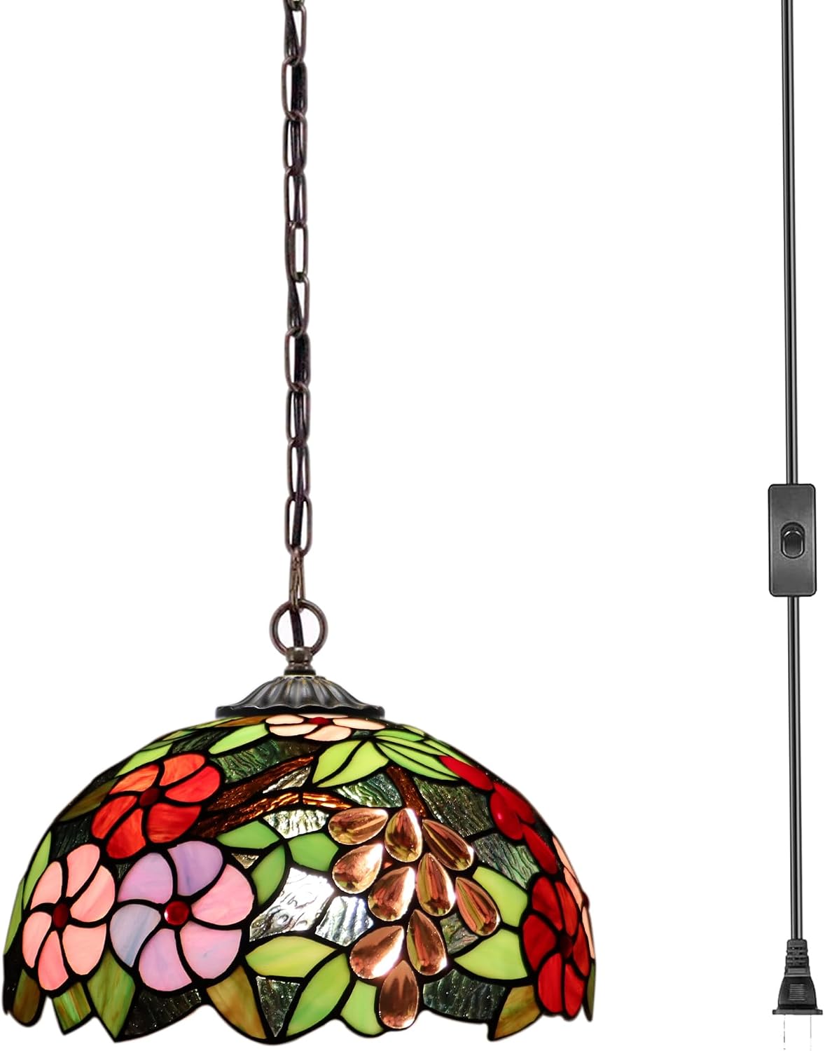 Lámpara colgante vidrio tallado uva amarilla 12x12x180 pulg