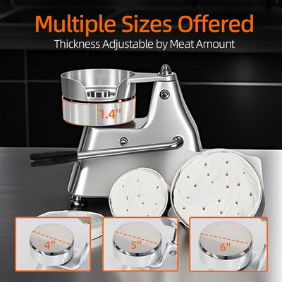 Máquina 3en1 para hamburguesas acero inox 4/5/6pulg