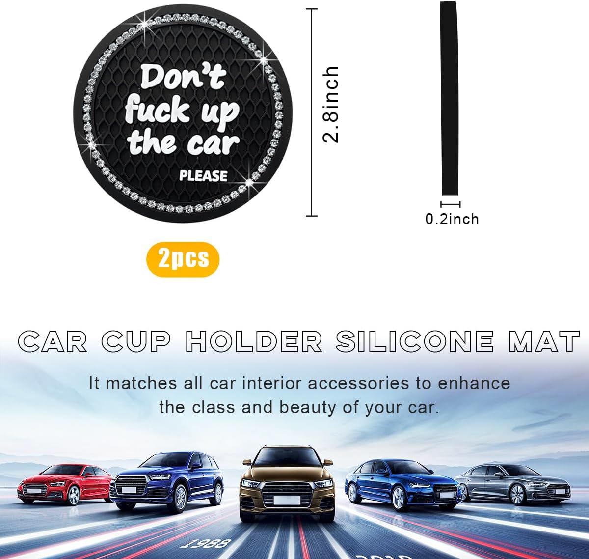 2 Pzas Posavasos Antiderrap para Auto con Diamantes
