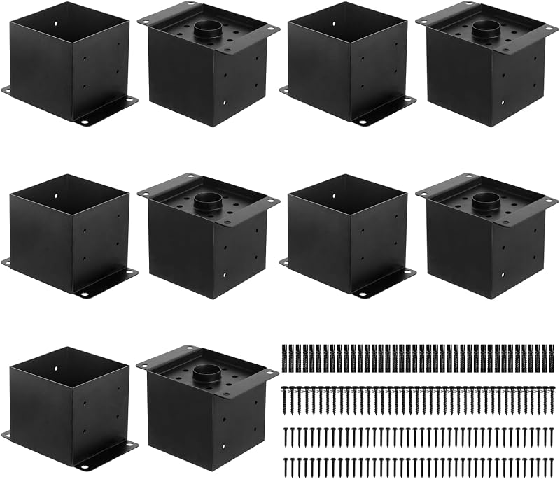 Base poste 6x6pulg 10pzas anclaje madera negra barandilla