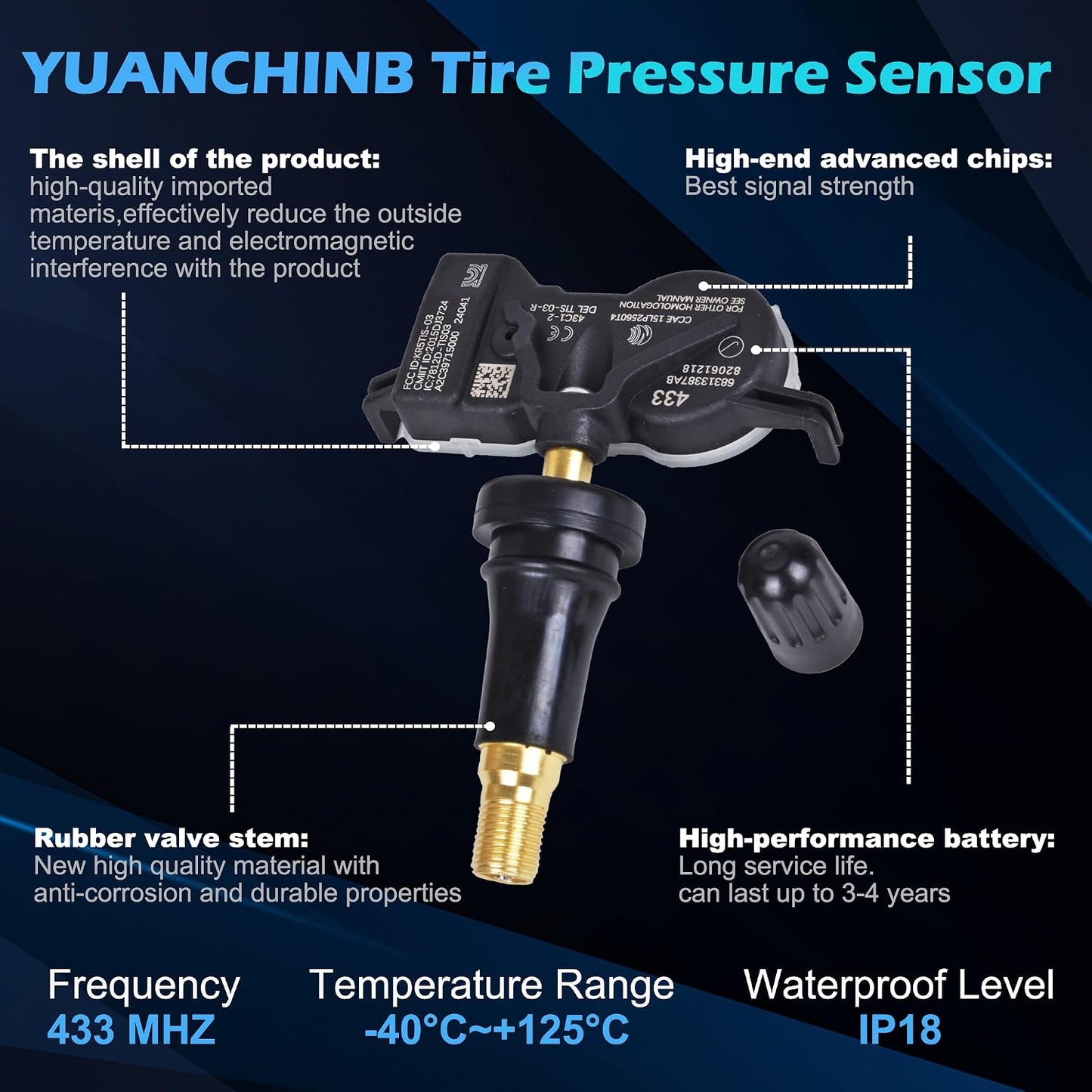 Sensor TPMS para Dodge Chrysler Jeep Fiat 433Mhz