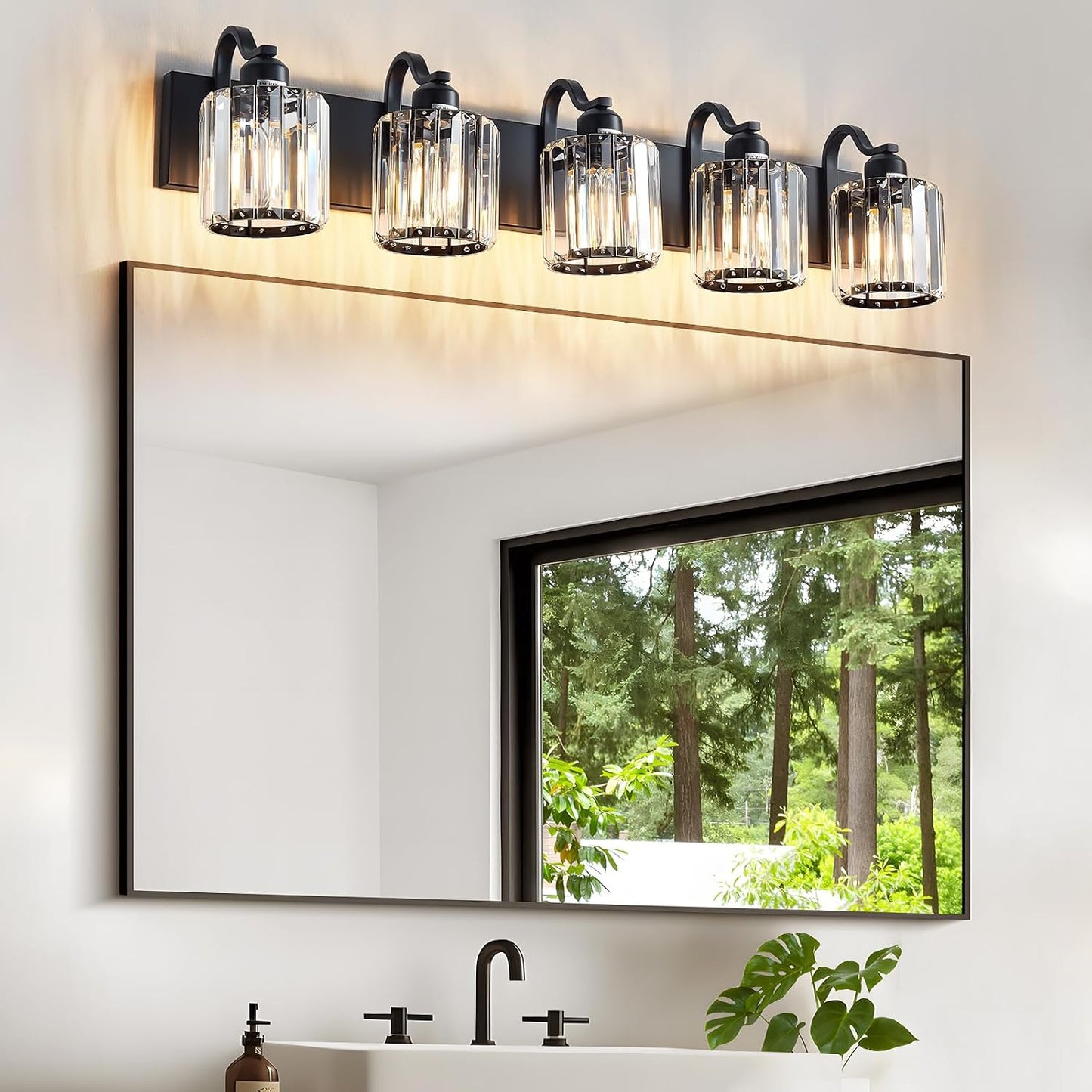 Lámpara Tocador Baño 5 Luces Cristal Negro Moderna
