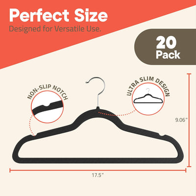 20 Perchas Terriopelo Negro Giratorio Antiderrap 11lb