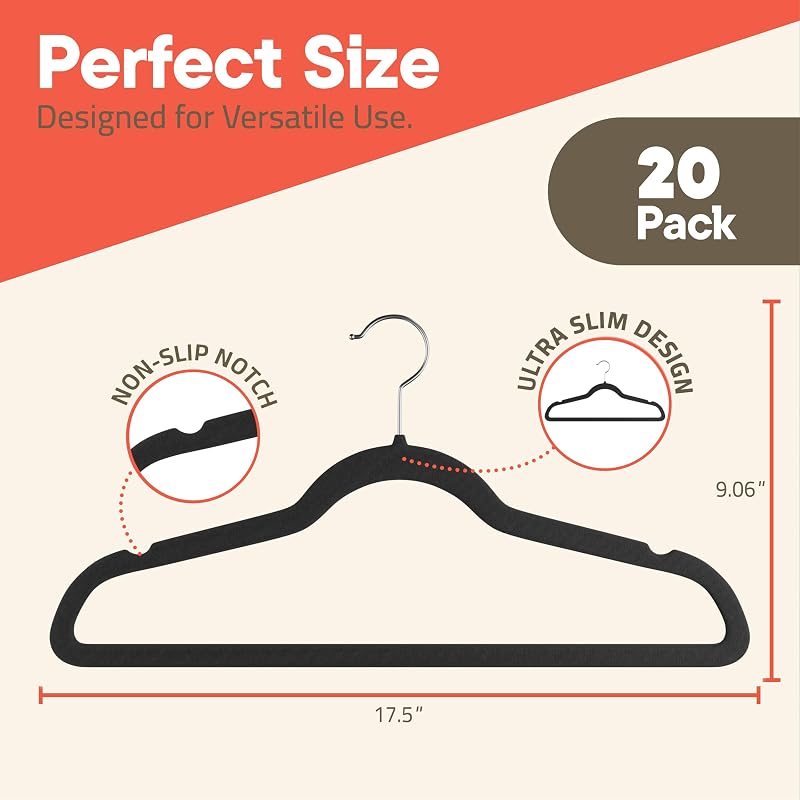 20 Perchas Terriopelo Negro Giratorio Antiderrap 11lb