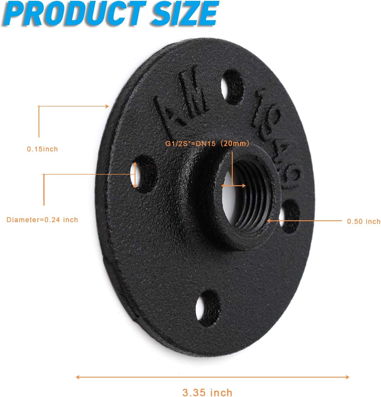 Brida piso negro 3/4pulg 20 pernos tubo hierro