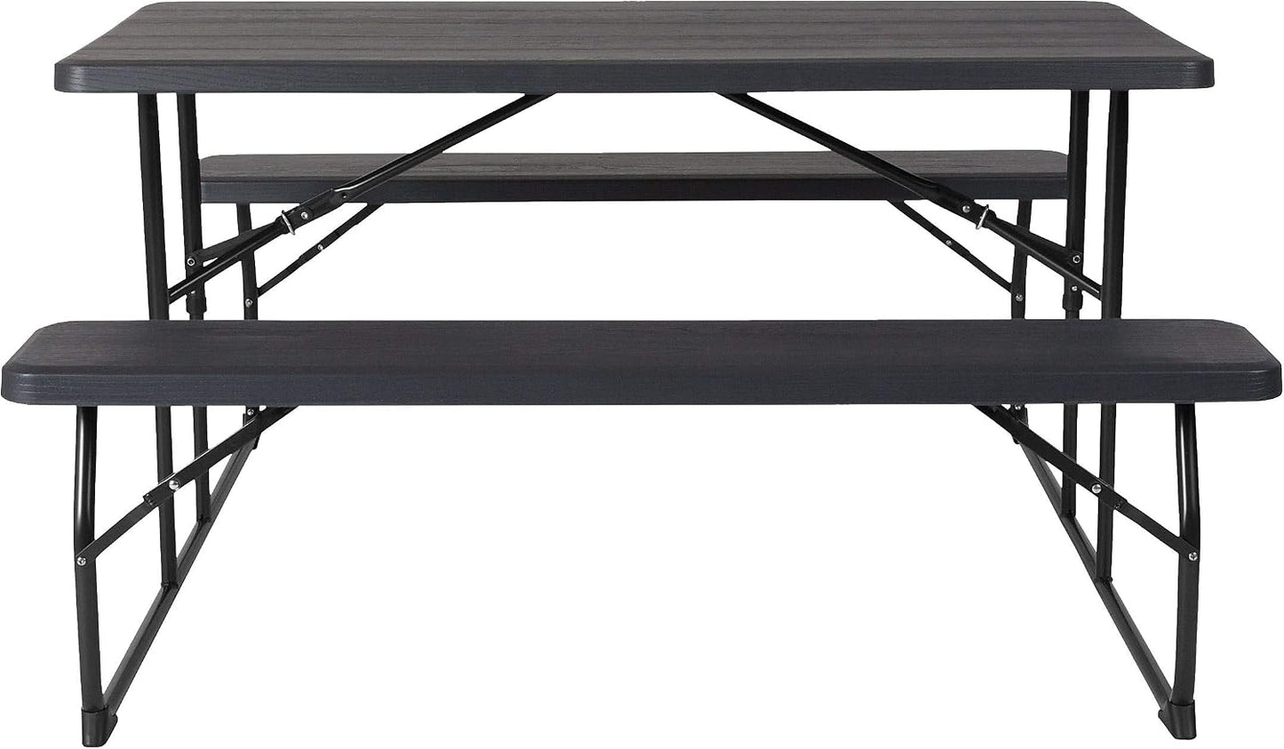 Mesa picnic plegable grano carbón 4.5ft adultos