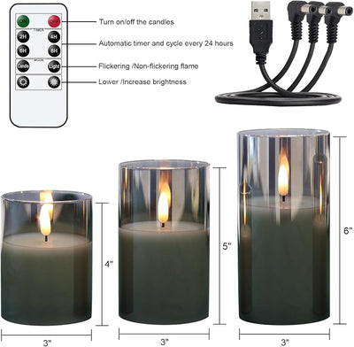 Velas LED parpadeantes control remoto gris cera real