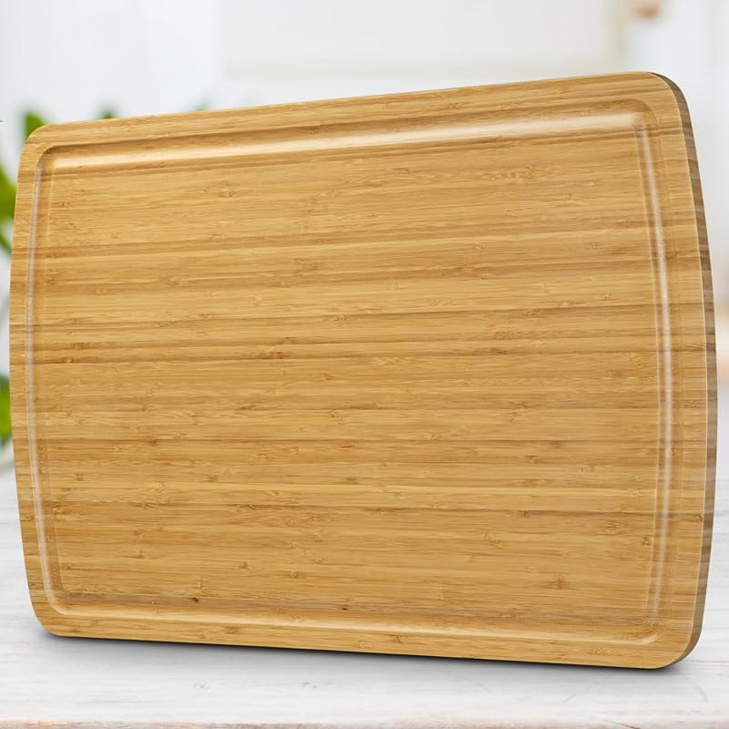 Tabla cortar carne bambú 30x20pulg asas ranura jugo