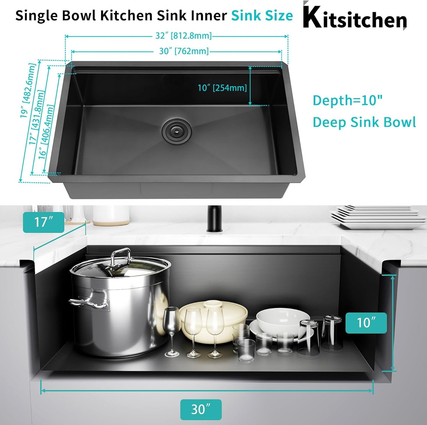 Fregadero acero inox 32x19pulg bajo encimera con colador