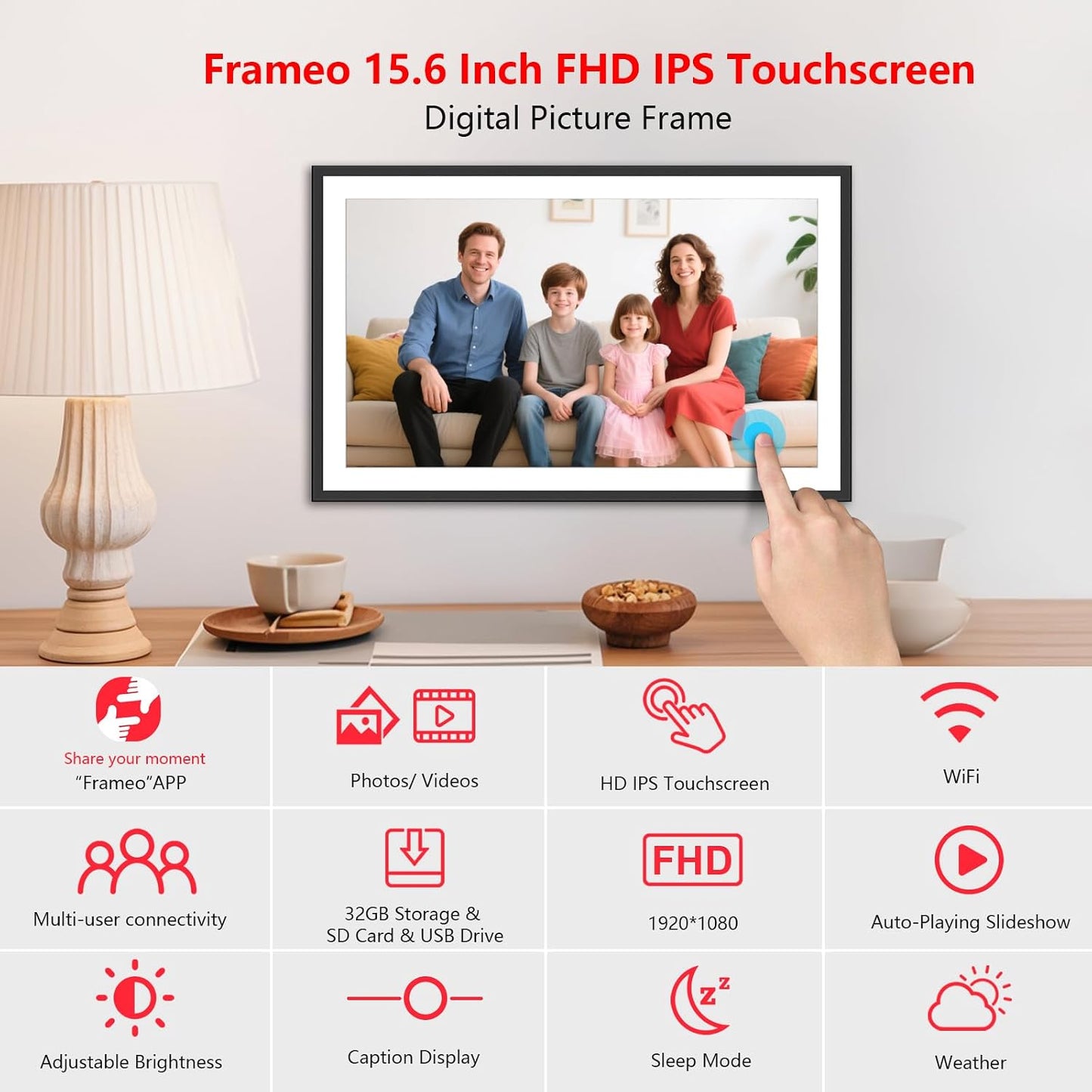 Marco fotos digital 15.6pulg 32GB WiFi pantalla IPS HD